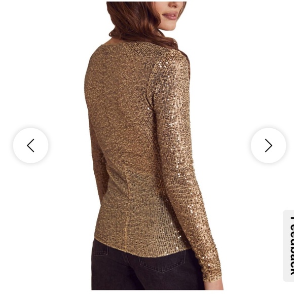 Free People Intimately Free Gold Rush Long Sleeve Sequin Top Womens SZ M - Picture 2 of 10